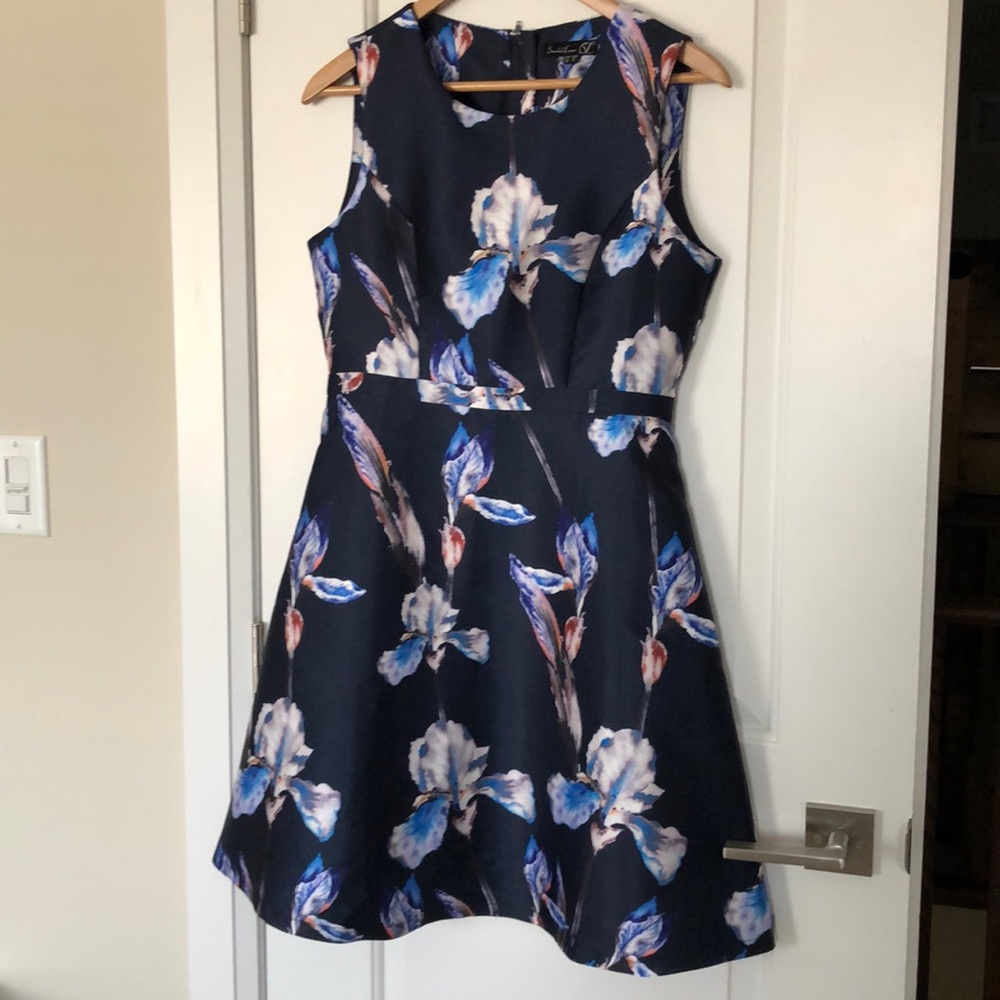 Blue floral midi formal dress